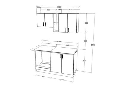 Set Bucatarie haaus Karo V4, Stejar Bronz/Alb, Blat Thermo 28 mm, L 140 cm