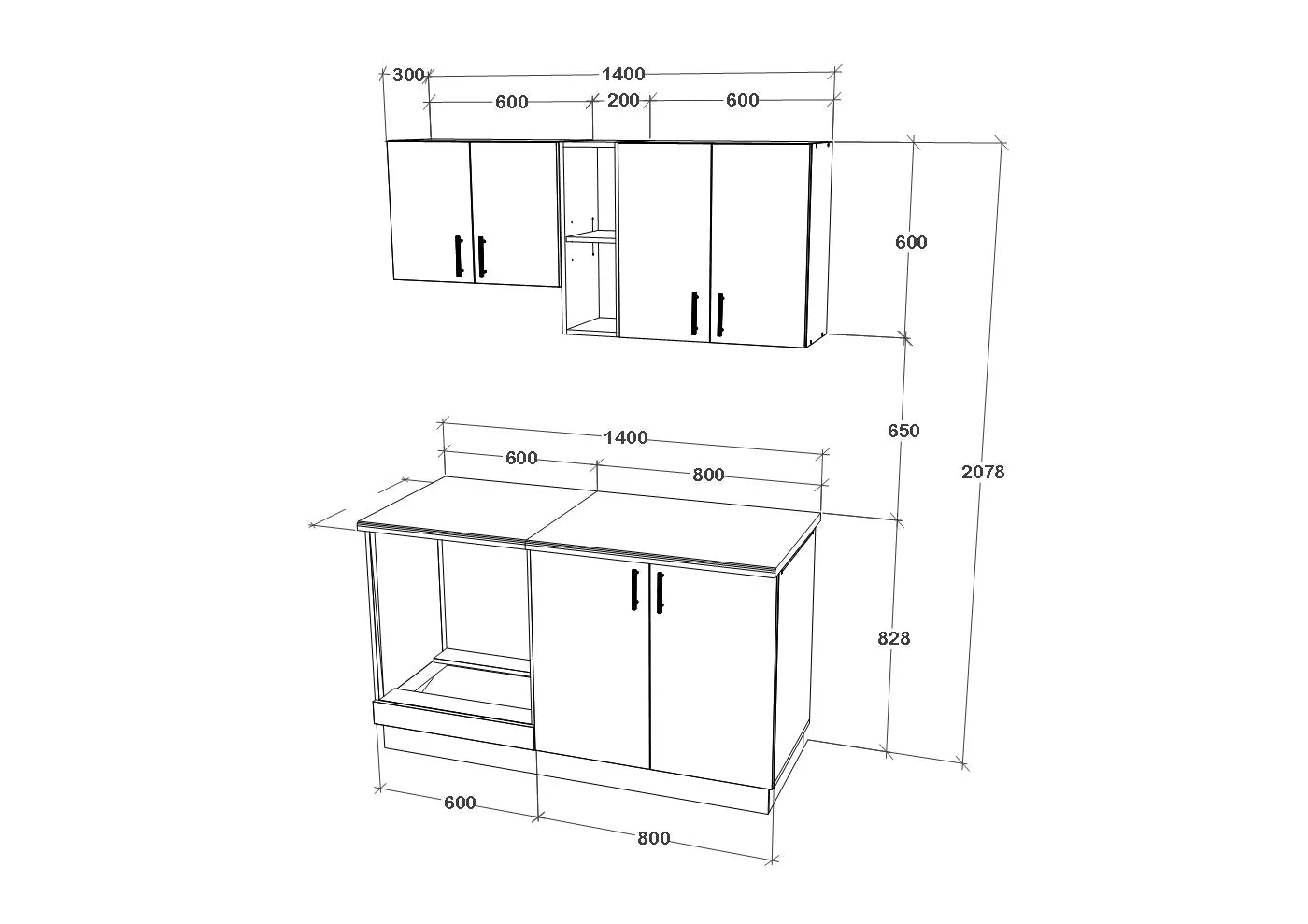 Set Bucatarie haaus Karo V4, Stejar Sonoma Inchis/Alb, Blat Thermo 28 mm, L 140 cm