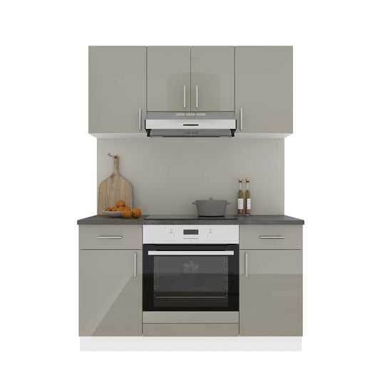 Set Bucatarie haaus Karo V5, Gri Lucios/Alb, MDF, Blat Thermo 28 mm, L 140 cm