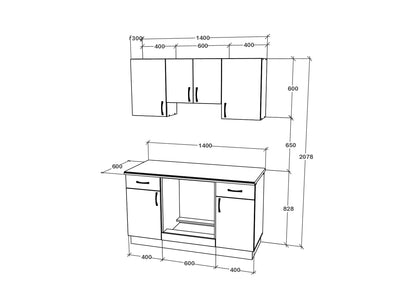 Set Bucatarie haaus Karo V5, Lemn Natural/Alb, Blat Thermo 28 mm, L 140 cm