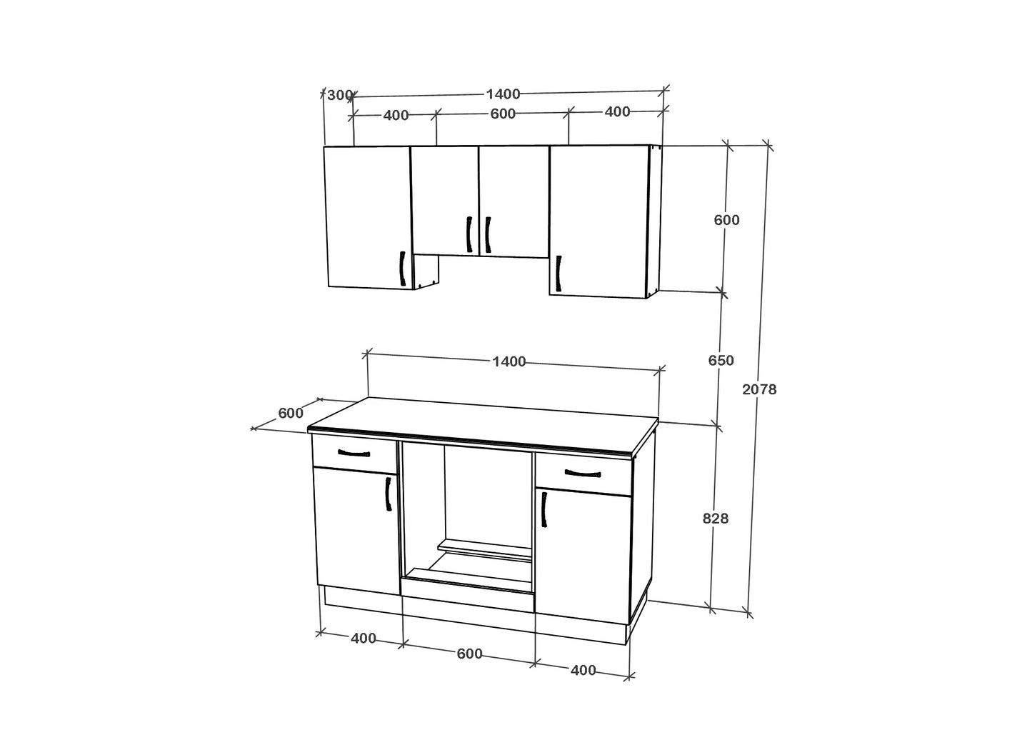 Set Bucatarie haaus Karo V5, Antracit/Alb, Blat Thermo 28 mm, L 140 cm