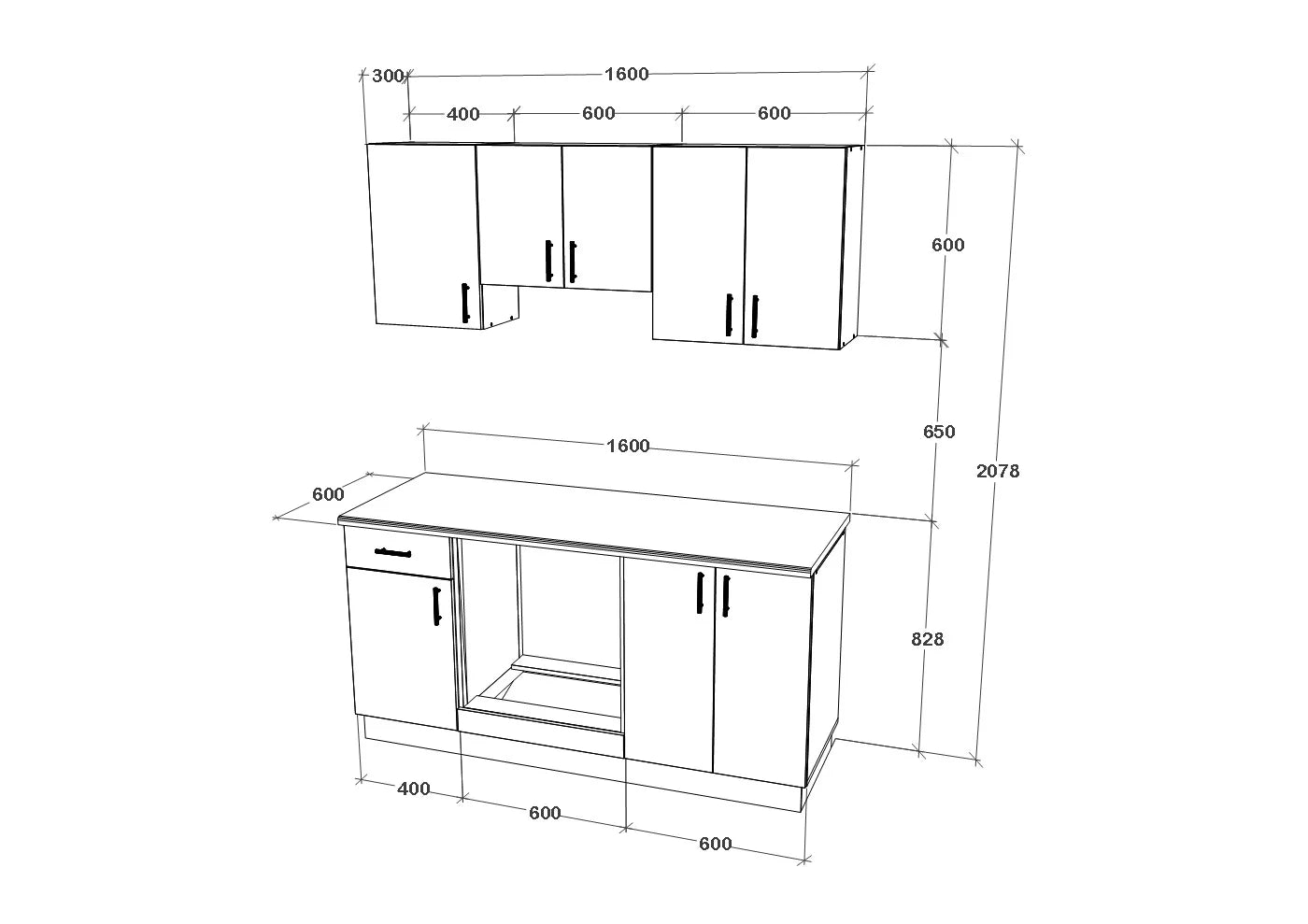 Set Bucatarie haaus Karo V6, Alb, Blat Thermo 28 mm, L 160 cm