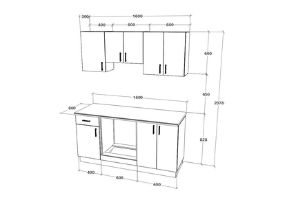 Set Bucatarie haaus Karo V6, Stejar Sonoma Inchis/Alb, Blat Thermo 28 mm, L 160 cm