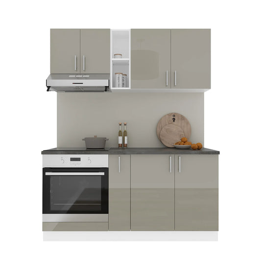 Set Bucatarie haaus Karo V7, Gri Lucios/Alb, MDF, Blat Thermo 28 mm, L 160 cm