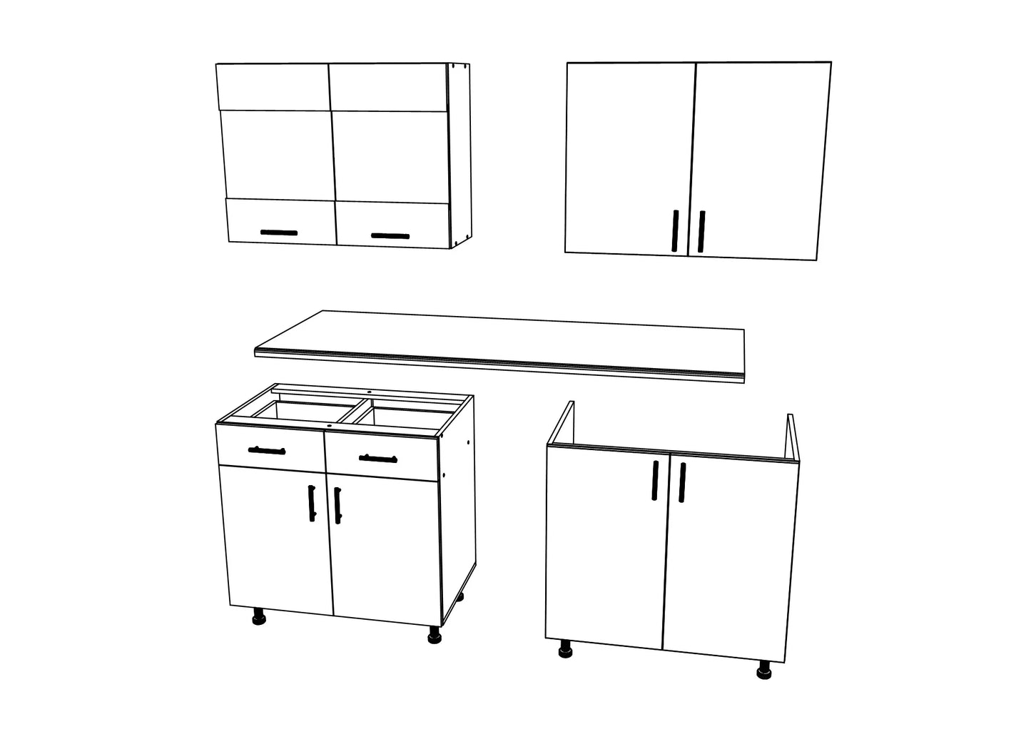 Set Bucatarie haaus Karo V8, Gri Lucios/Alb, MDF, Blat Thermo 28 mm, L 160 cm