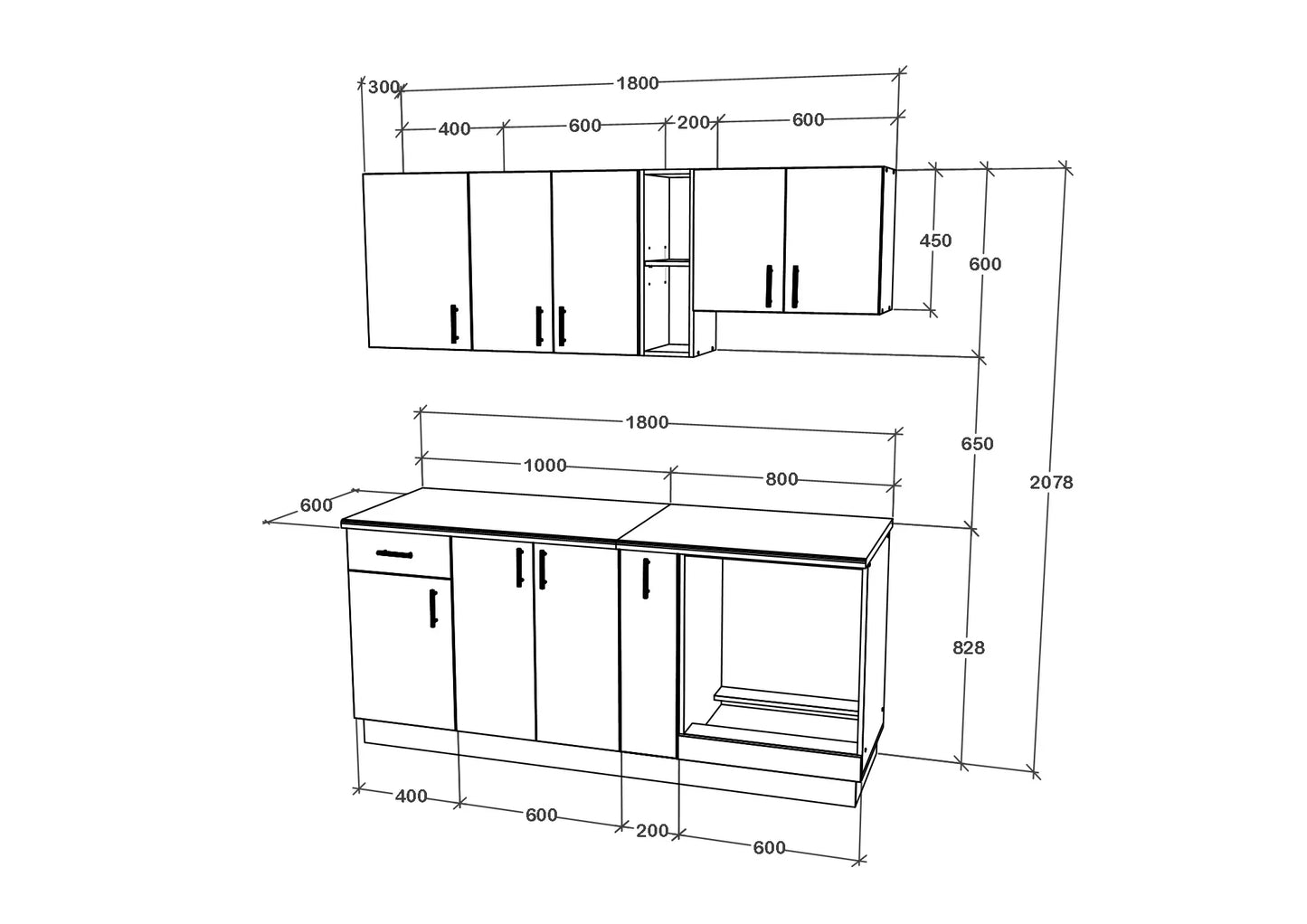 Set Bucatarie haaus Karo V9, Alb, Blat Thermo 28 mm, L 180 cm