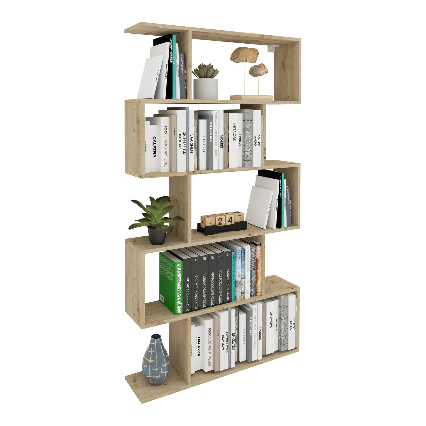 Biblioteca haaus Kimo, 5 Casete, Stejar Artisan, 90 x 20 x 160 cm