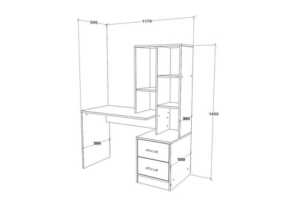 Birou haaus Kobe, 2 Sertare, 3 Rafturi, Alb, 117 x 50 x 143 cm
