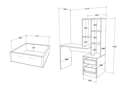 Birou haaus Kobe, 2 Sertare, 3 Rafturi, Alb, 117 x 50 x 143 cm