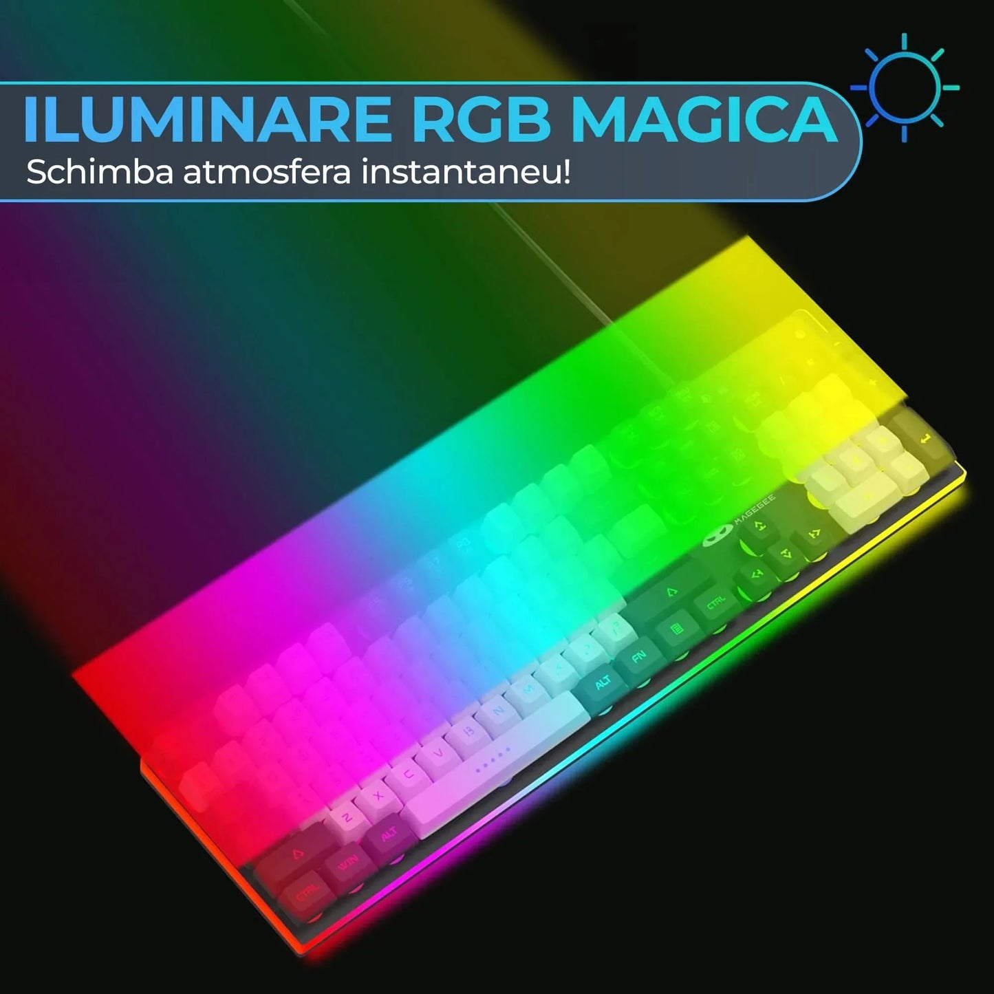Kit Tastatura, Mouse Gaming, Timebox, RGB, 104 taste, cu fir, 7 culori si moduri de iluminare, Design Ergonomic, Baza metalica, Compatibila Windwos, Negru - 221.ro