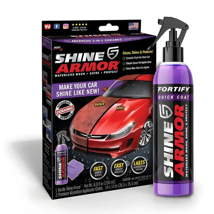 Shine Armor - Spray Ceramic 3 în 1 pentru Protecție și Lustruire - Kit 236 ml cu lavetă microfibră și pulverizator