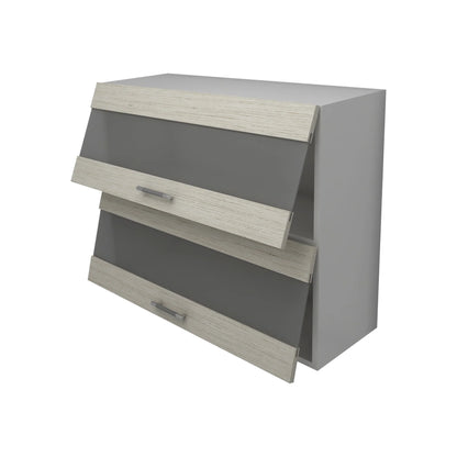 Corp Superior Lecce, 2 Usi, cu sticla, Lemn Alb/Alb, 80 x 30 x 65 cm