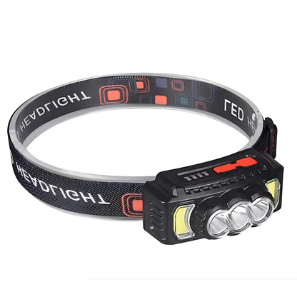 Lanternă frontală HX-810 cu 5 LED și 7 moduri iluminare, acumulator reîncărcabil
