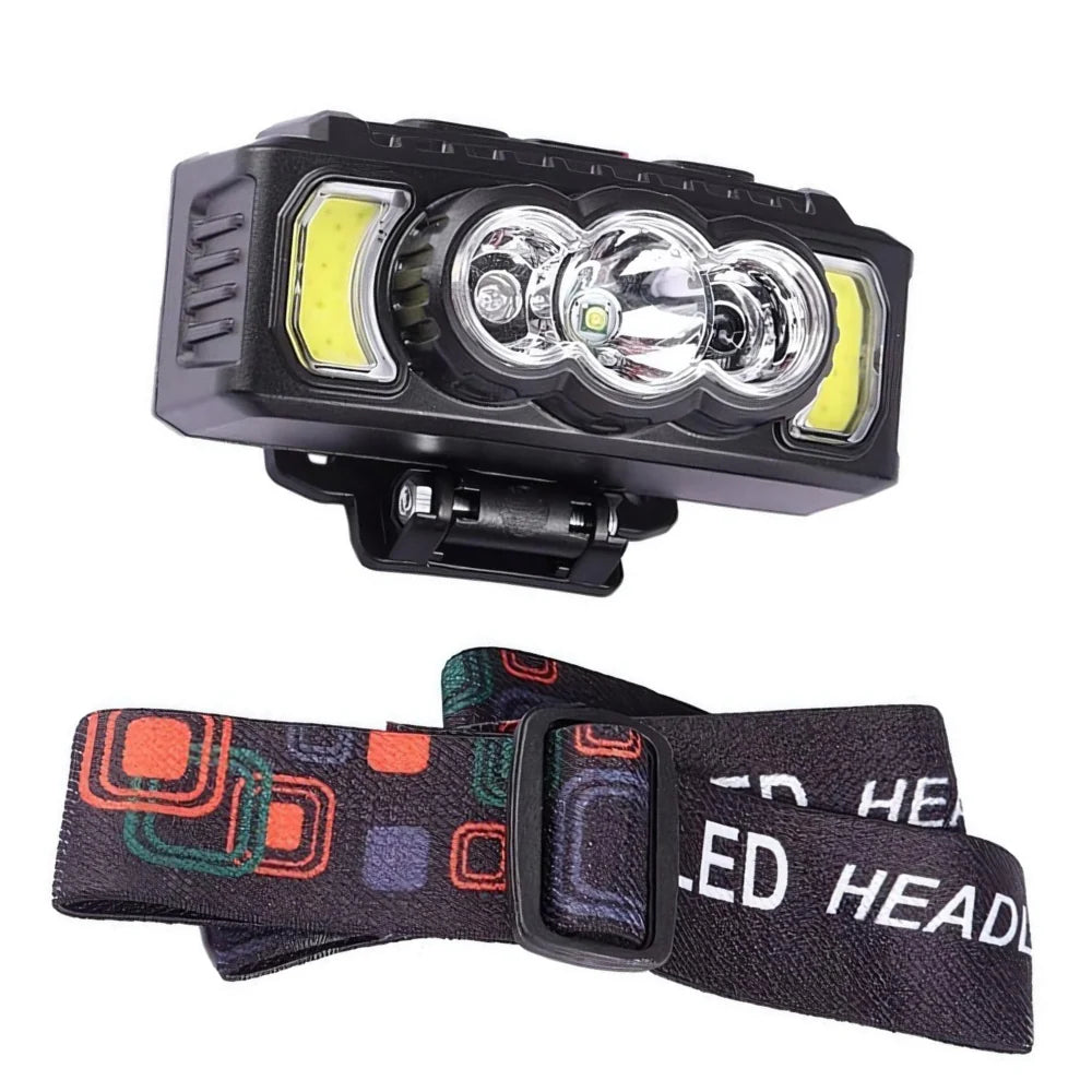 Lanternă frontală HX-810 cu 5 LED și 7 moduri iluminare, acumulator reîncărcabil