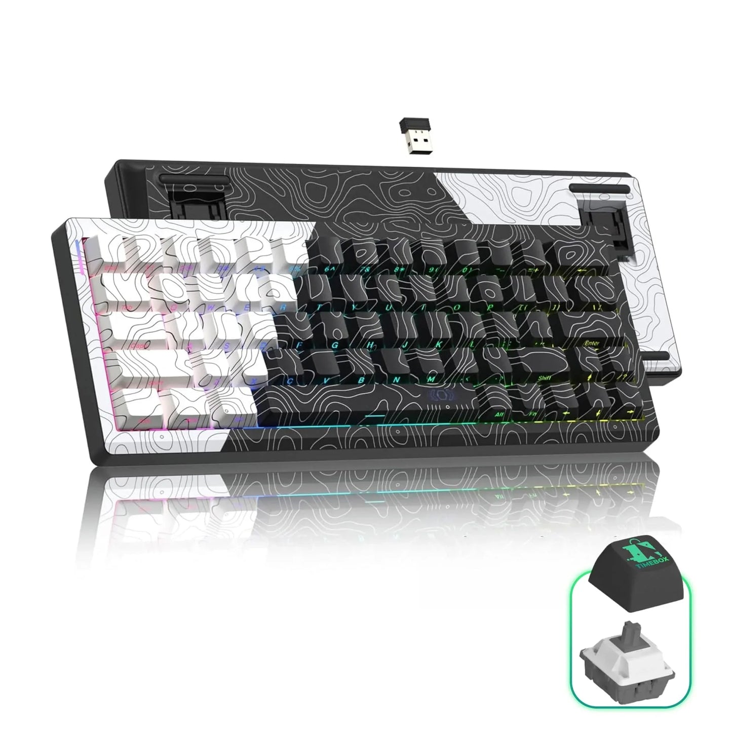Tastatura mecanica wireless Timebox, 60%, Hot-Swap, Gasket, Alb