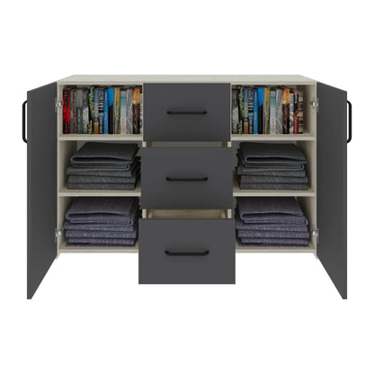 Comoda haaus Malmo, 3 Sertare, 2 Usi, Stejar Alb/Antracit, 120 x 42 x 80 cm