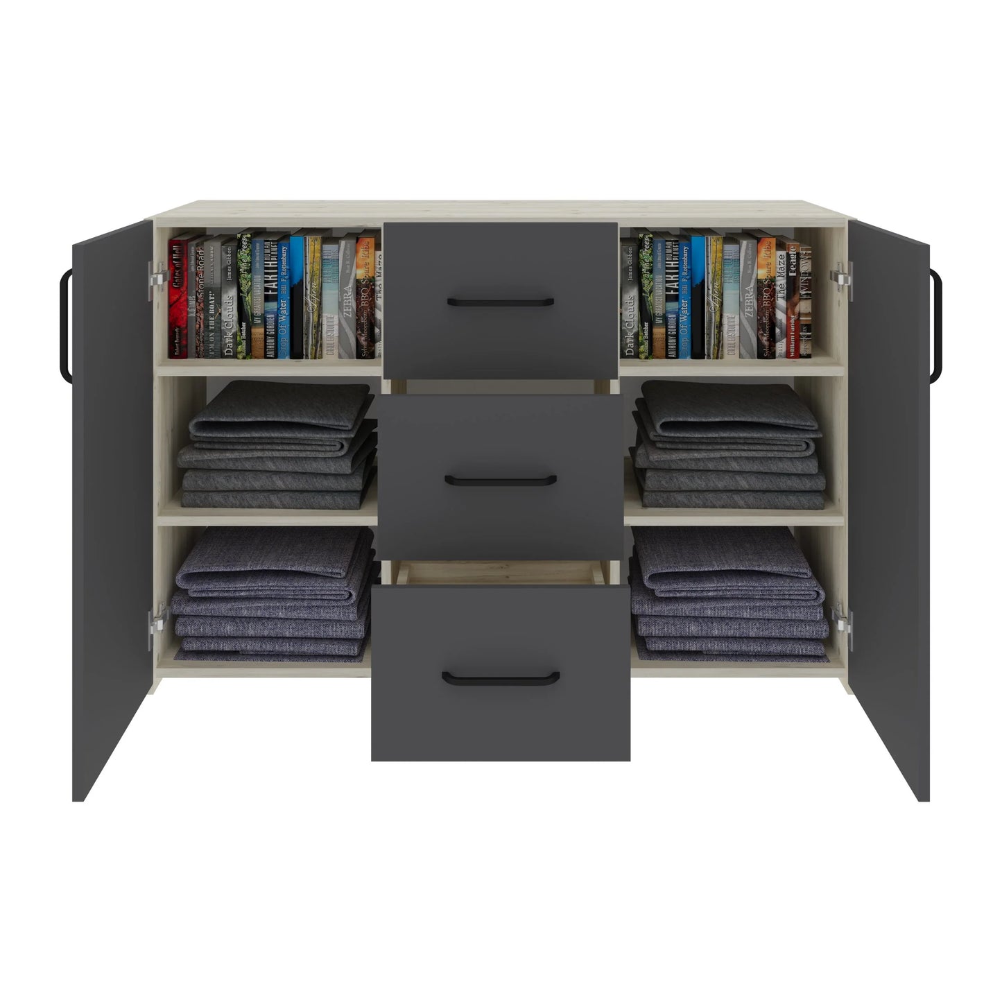 Set dormitor haaus Malmo V12, Pat 200 x 160 cm, Stejar Alb/Antracit