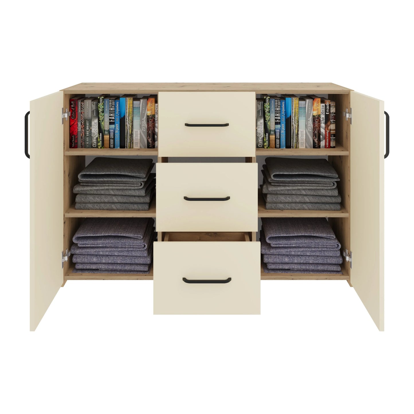 Set dormitor haaus Malmo V5, Pat 200 x 160 cm, Stejar Artisan/Argila