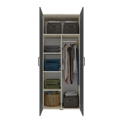 Dulap haaus Malmo, 2 Usi, cu polite, Stejar Alb/Antracit, 81 x 52 x 200 cm