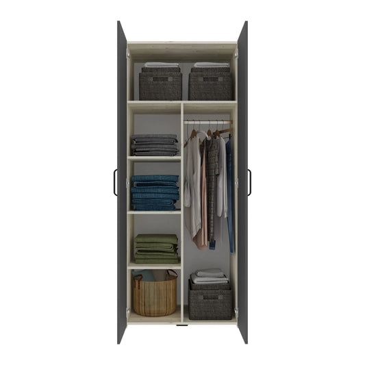 Dulap haaus Malmo, 2 Usi, cu polite, Stejar Alb/Antracit, 81 x 52 x 200 cm