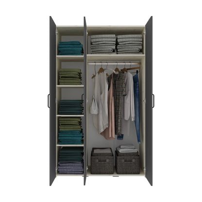 Dulap haaus Malmo, 3 Usi, Stejar Alb/Antracit, 120 x 52 x 200 cm