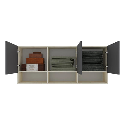 Dulap suspendat haaus Malmo, 3 Usi, Stejar Alb/Antracit, 144 x 27 x 60 cm