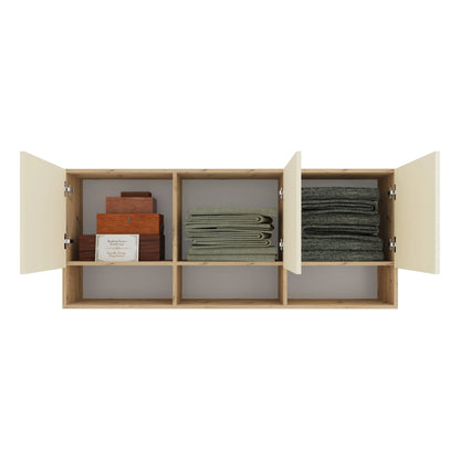 Dulap suspendat haaus Malmo, 3 Usi, Stejar Artisan/Argila, 144 x 27 x 60 cm