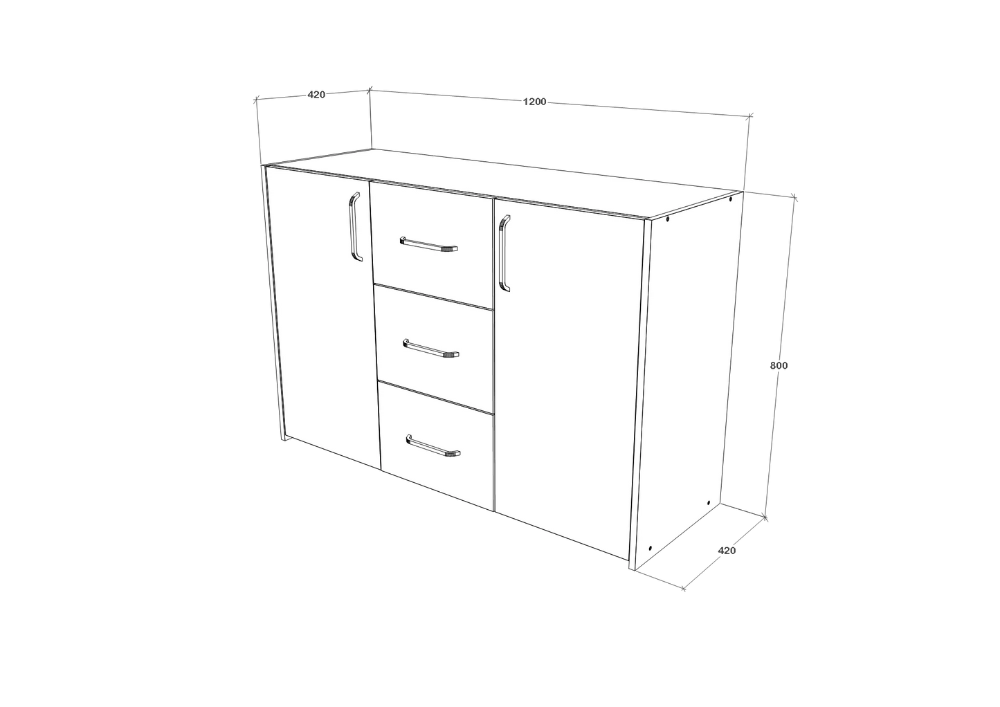 Comoda haaus Malmo, 3 Sertare, 2 Usi, Stejar Alb/Antracit, 120 x 42 x 80 cm