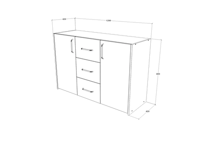 Comoda haaus Malmo, 3 Sertare, 2 Usi, Stejar Alb/Antracit, 120 x 42 x 80 cm