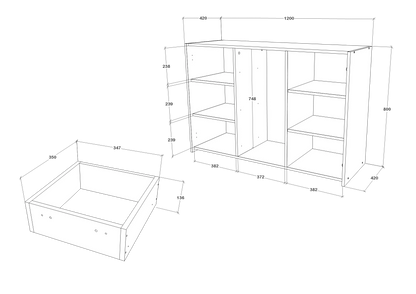 Comoda haaus Malmo, 3 Sertare, 2 Usi, Stejar Artisan/Argila, 120 x 42 x 80 cm