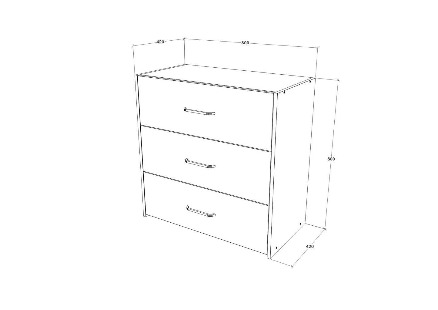 Comoda haaus Malmo, 3 Sertare, Stejar Alb/Antracit, 80 x 42 x 80 cm