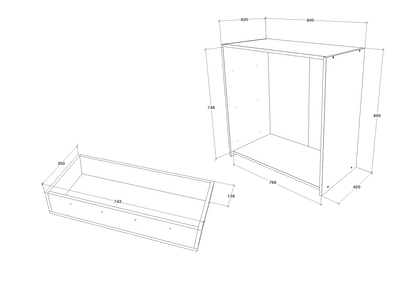 Comoda haaus Malmo, 3 Sertare, Stejar Alb/Antracit, 80 x 42 x 80 cm