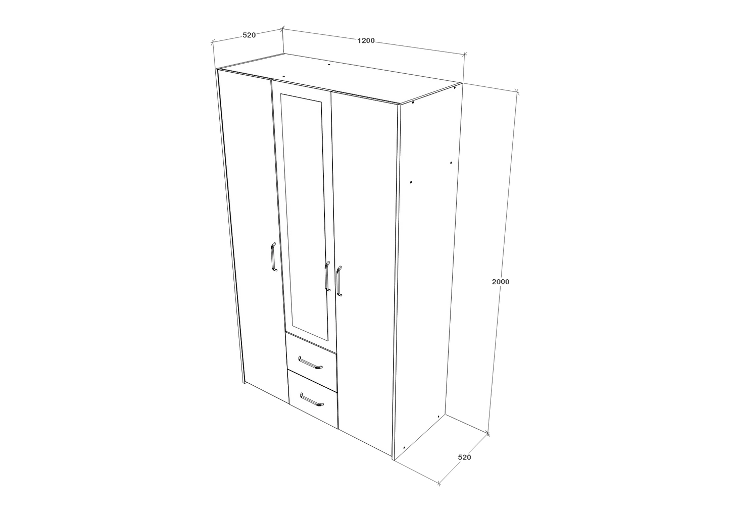 Dulap haaus Malmo, 2 Sertare, 3 Usi, cu oglinda, Stejar Alb/Antracit, 120 x 52 x 200 cm