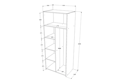 Dulap haaus Malmo, 2 Usi, cu polite, Stejar Alb/Antracit, 81 x 52 x 200 cm