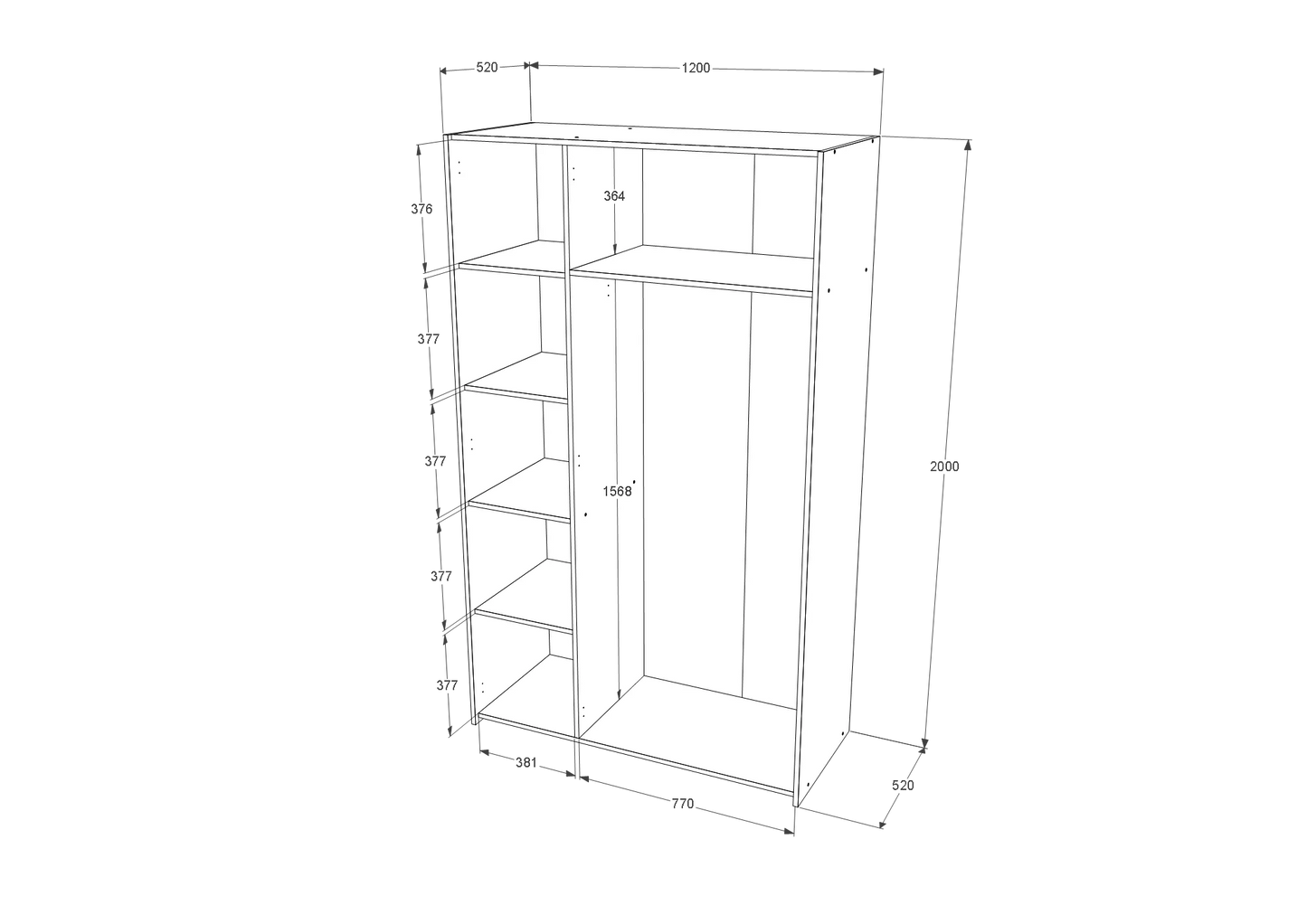 Dulap haaus Malmo, 3 Usi, Stejar Alb/Antracit, 120 x 52 x 200 cm