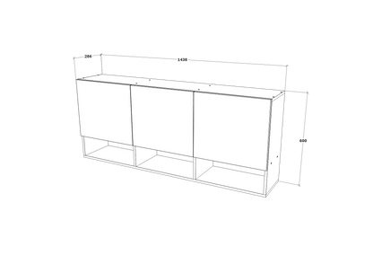 Dulap suspendat haaus Malmo, 3 Usi, Stejar Alb/Antracit, 144 x 27 x 60 cm