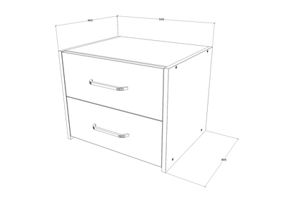 Set 2 Noptiere Malmo, 2 Sertare, Stejar Alb/Antracit, 50 x 40 x 40 cm