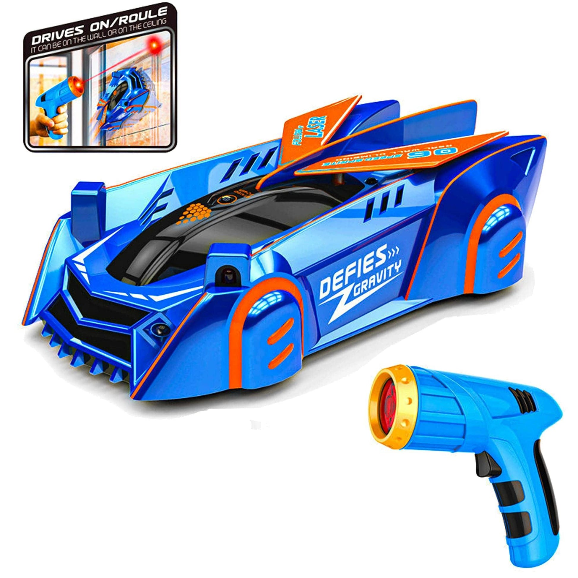 Masina cu telecomanda Anti Gravitationala RC Car, Merge pe Pereti, Control Pistol cu Laser, Acumulator cu Incarcare USB, Pentru copii +6 ani, Albastru - 221.ro