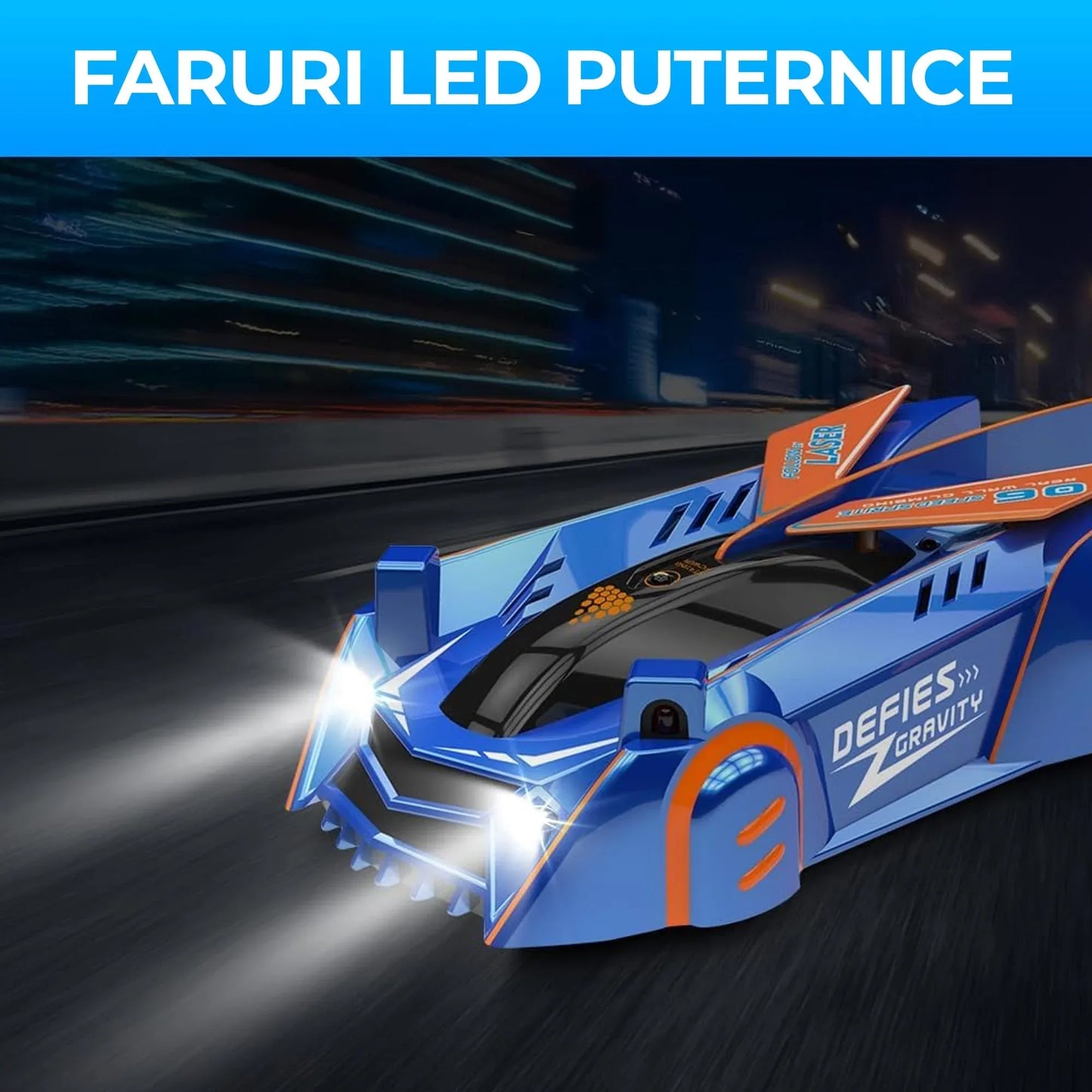 Masina cu telecomanda Anti Gravitationala RC Car, Merge pe Pereti, Control Pistol cu Laser, Acumulator cu Incarcare USB, Pentru copii +6 ani, Albastru - 221.ro