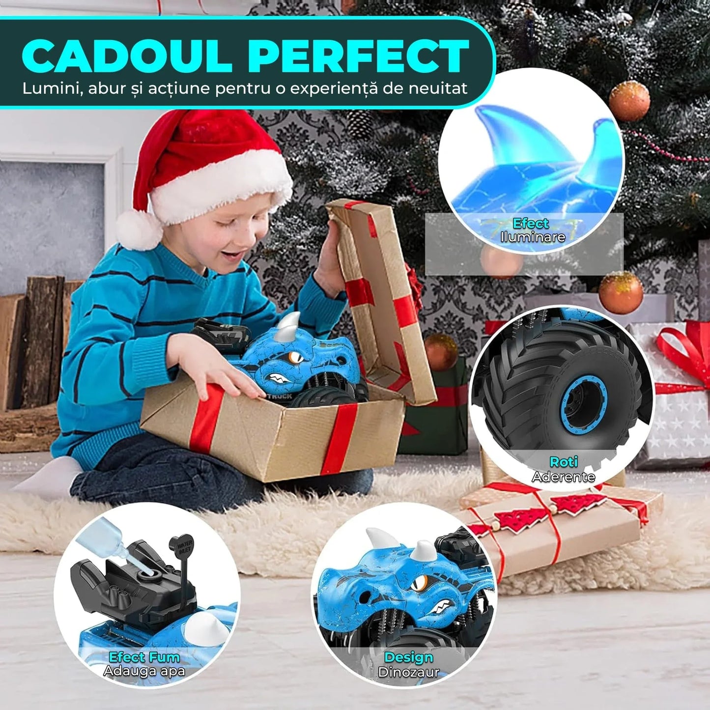 Masina cu telecomanda RC Timebox, 4x4, Dinozaur Monster Truck, Albastru