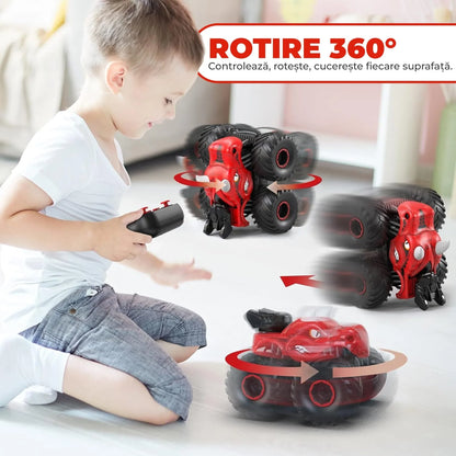 Masina cu telecomanda RC Timebox, 4x4, Dinozaur Monster Truck, lumini LED, Rosu