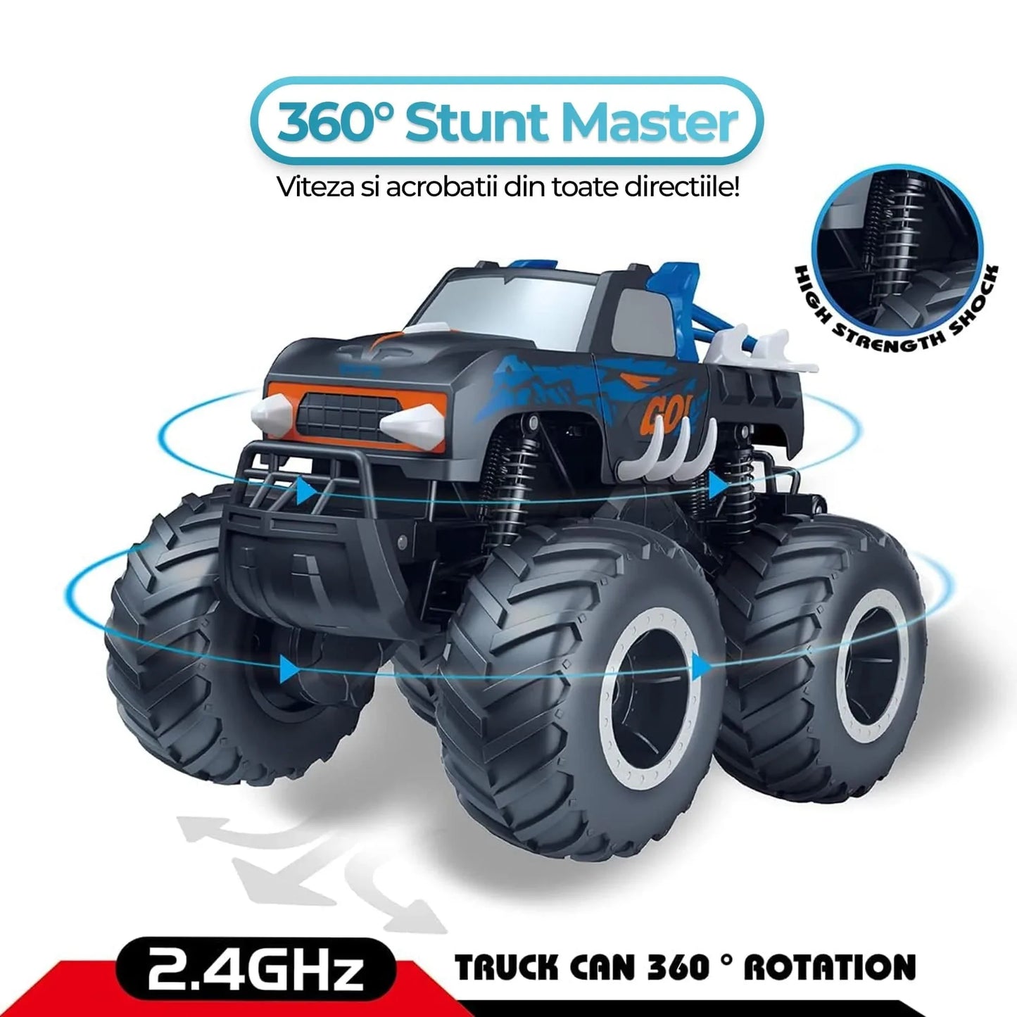 Masina cu telecomanda RC Timebox, 1:16, 4x4, Monster Truck, Negru/Albastru