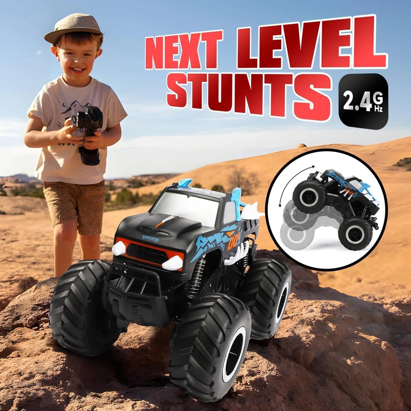 Masina cu telecomanda RC Timebox, 1:16, 4x4, Monster Truck, Negru/Albastru