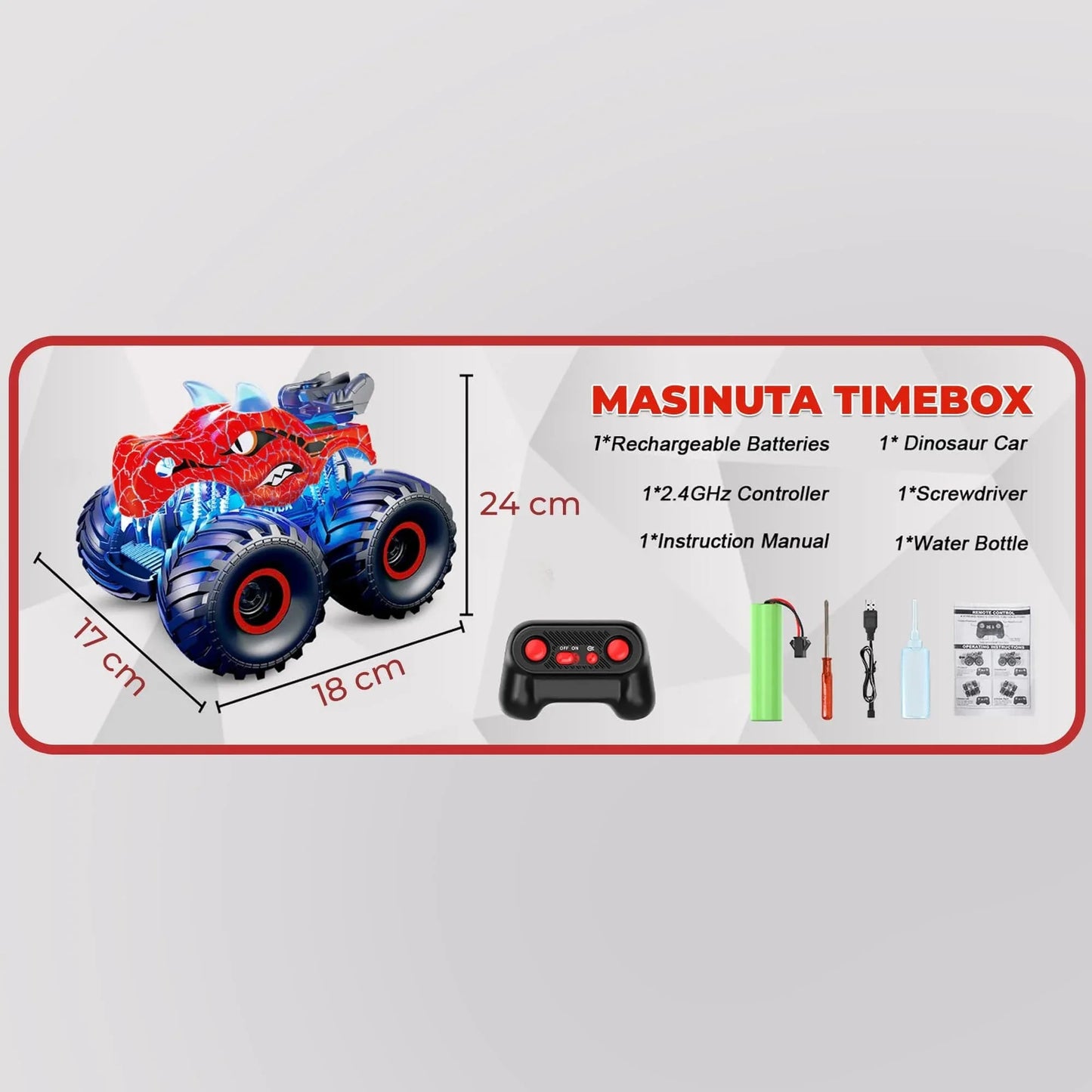 Masina cu telecomanda RC Timebox, 4x4, Dinozaur Monster Truck, Albastru