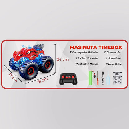Masina cu telecomanda RC Timebox, 4x4, Dinozaur Monster Truck, lumini LED, Verde