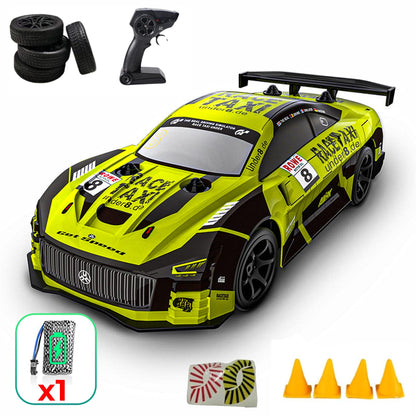 Masina cu telecomanda RC, Timebox, Drift car, 30km/h, lumini LED, cauciucuri interschimbabile, 1 baterie tip acumulator inclusa, 1:20, Pentru copii si adulti, Verde Lime