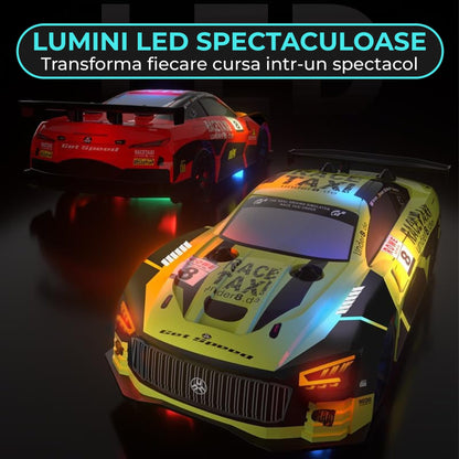 Masina cu telecomanda RC, Timebox, Drift car, 30km/h, lumini LED, cauciucuri interschimbabile, 1 baterie tip acumulator inclusa, 1:20, Pentru copii si adulti, Verde Lime