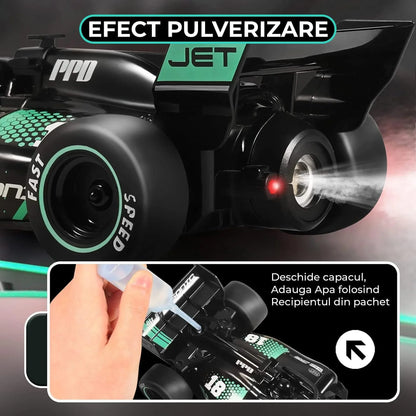 Masina cu telecomanda F1 curse RC, Timebox, Drift car, 10km/h, Lumini LED si efect pulverizare, 1:18 jucarie pentru copii 6-13 ani, Negru/Albastru - 221.ro