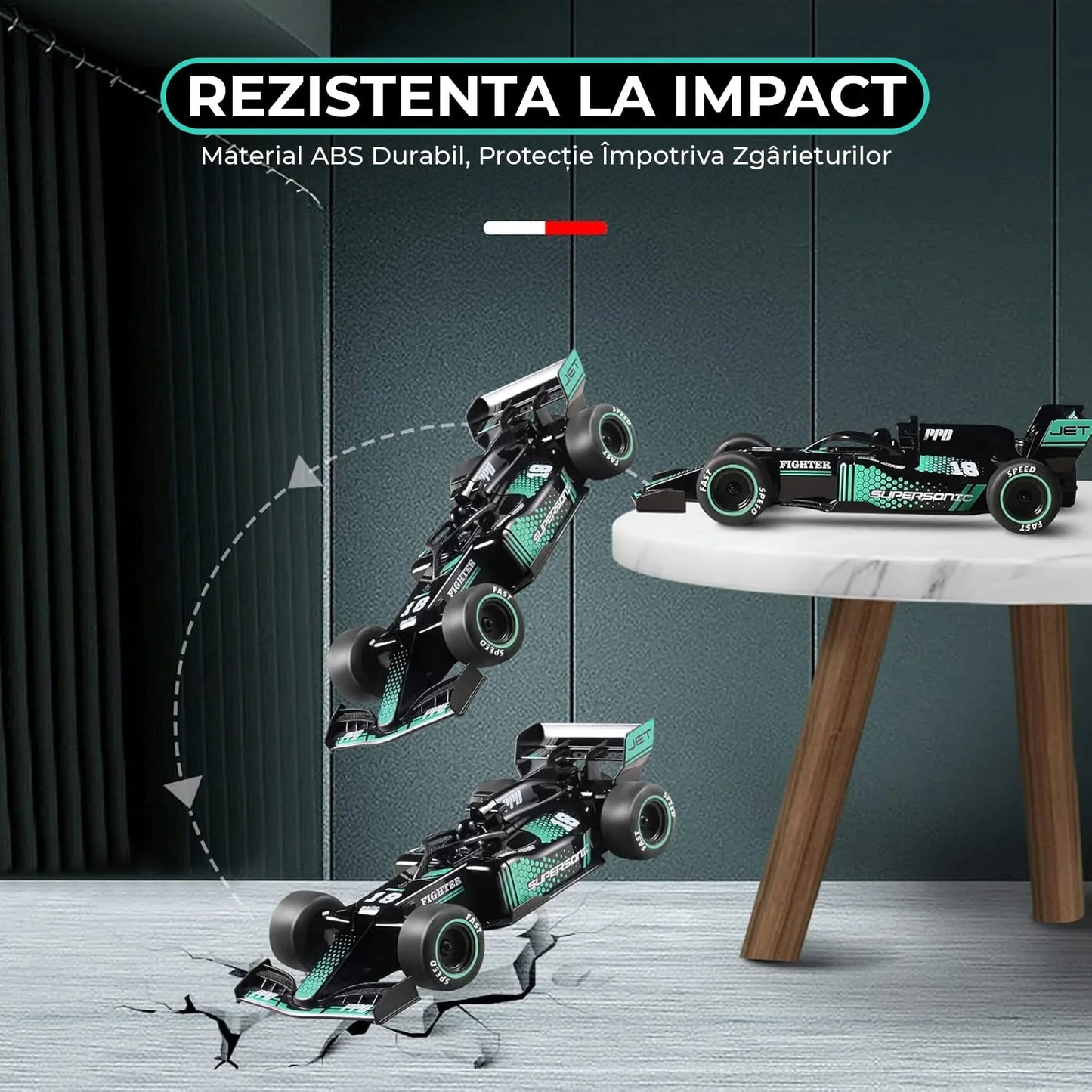 Masina cu telecomanda F1 curse RC, Timebox, Drift car, 10km/h, Lumini LED si efect pulverizare, 1:18 jucarie pentru copii 6-13 ani, Negru/Albastru - 221.ro