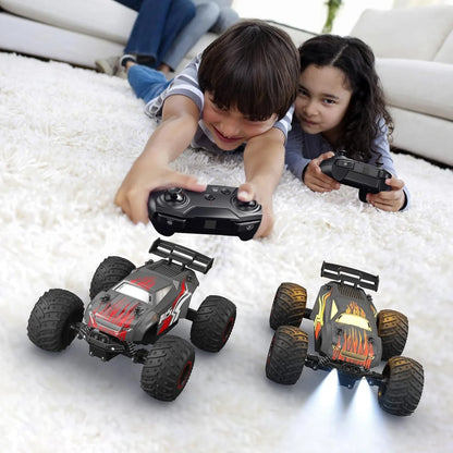 Masina cu telecomanda RC Off-Road Monster Truck, Timebox, 20 km/h, 4WD, Lumini LED, Carcasa Iluminata, 1 baterie tip acumulator inclusa, Pentru curse, copii, Negru/Rosu - 221.ro